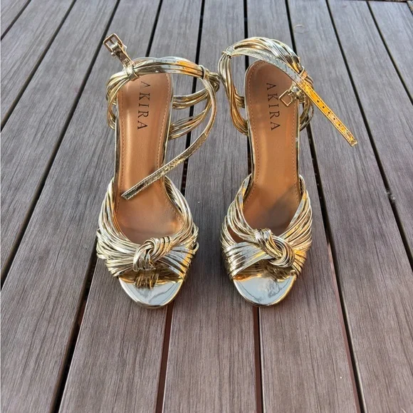 Akira Gold strap around the ankle heels. - Picture 1 of 5